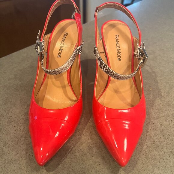 France Mode Red Patent Heel Slingbacks with Snakeskin detail 36.5/6 - Picture 2 of 13